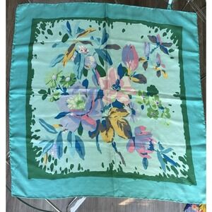Vintage Liberty of London Silk Scarf Floral Teal Pink Blue 25" X 25" Square Wrap